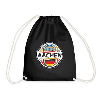 Aachen Germany Flag Badge Travel Souvenir Stamp - Drawstring Bag - black - Front