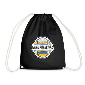 Ivano Frankivsk Ukraine Flag Travel Souvenir Badge - Drawstring Bag - black - Front