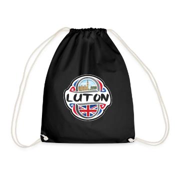 Luton UK United Kingdom Flag Travel Souvenir Badge - Drawstring Bag - black - Front