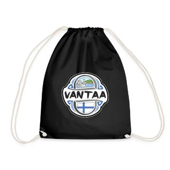 Vantaa Finland Flag Badge Travel Souvenir Stamp - Drawstring Bag - black - Front