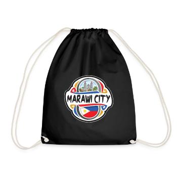 Marawi City Philippines Flag Travel Souvenir Badge - Drawstring Bag - black - Front