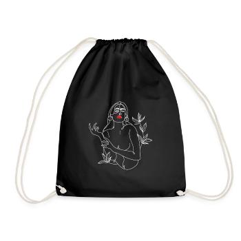 Line Art illustration. Woman in black and white - Drawstring Bag - black - Front
