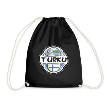 Turku Finland Flag Badge Travel Souvenir Stamp - Drawstring Bag - black - Front