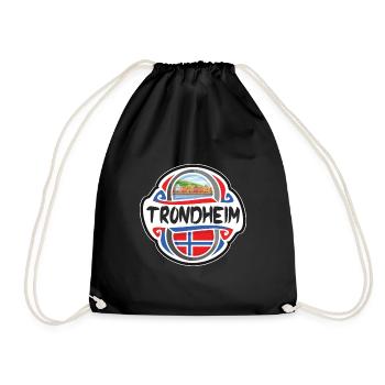 Trondheim Norway Flag Badge Travel Souvenir Stamp - Drawstring Bag - black - Front