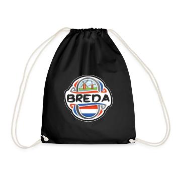 Breda Netherlands Flag Badge Travel Souvenir Stamp - Drawstring Bag - black - Front