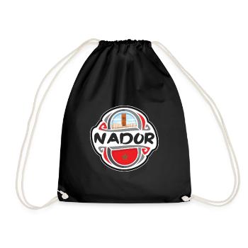 Nador Morocco Flag Badge Travel Souvenir Stamp - Drawstring Bag - black - Front