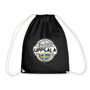 Uppsala Sweden Flag Badge Travel Souvenir Stamp - Drawstring Bag - black - Front