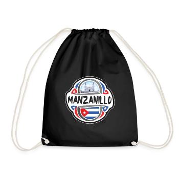 Manzanillo Cuba Flag Badge Travel Souvenir Stamp - Drawstring Bag - black - Front