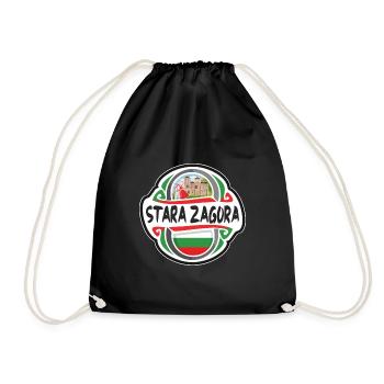 Stara Zagora Bulgaria Flag Travel Souvenir Badge S - Drawstring Bag - black - Front