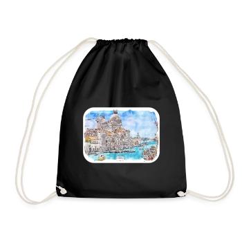 Italy Watercolor Sketch Hand Drawn Illustration - Drawstring Bag - black - Front