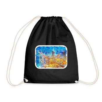 Beijing China Watercolor Sketch Painting - Drawstring Bag - black - Front