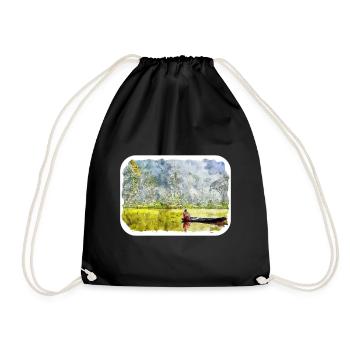 Indonesia Watercolor Sketch Hand Drawn Painting - Drawstring Bag - black - Front