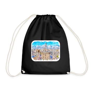 England UK Watercolor Sketch Drawn Illustration - Drawstring Bag - black - Front