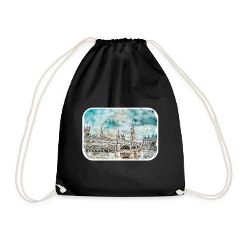 Londres UK Aquarelle Esquisse Dessinée à la Main Peinture - Sac de sport léger - noir - Devant