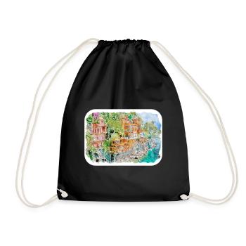 Italie Croquis à l’aquarelle Illustration dessinée à la main - Sac de sport léger - noir - Devant