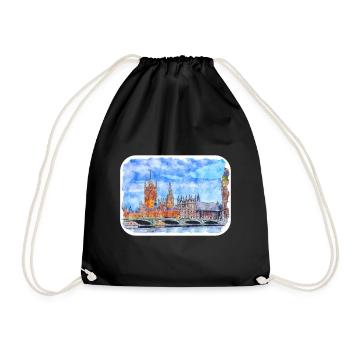 Angleterre Royaume-Uni Croquis à l’aquarelle Peinture dessinée à la main - Sac de sport léger - noir - Devant
