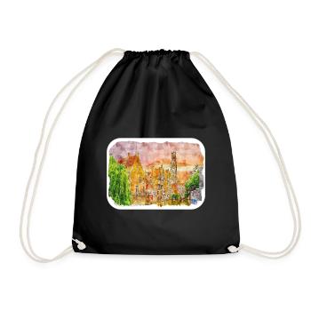 Bruges Belgium Watercolor Sketch Drawn Illustratio - Drawstring Bag - black - Front
