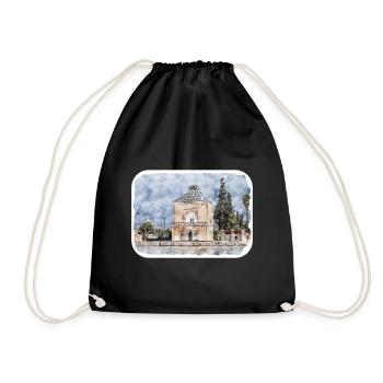Marrakech Morocco Watercolor Sketch Illustration - Drawstring Bag - black - Front