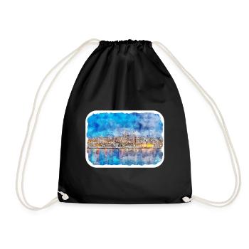 Malta Landmark Aquarell Skizze Farbe Illustration - Turnbeutel - Schwarz - Vorne