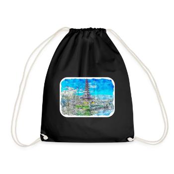 Indonesia Watercolor Sketch Hand Drawn Painting - Drawstring Bag - black - Front