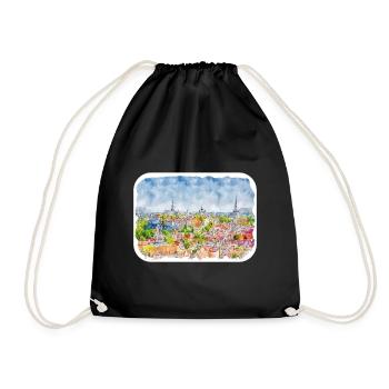 Tallinn Estonia Watercolor Sketch Drawn Illustrati - Drawstring Bag - black - Front