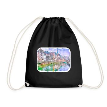Strasbourg France Watercolor Sketch Drawn Illustra - Drawstring Bag - black - Front