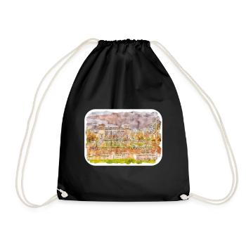 India Landmark Watercolor Sketch Paint Illustratio - Drawstring Bag - black - Front