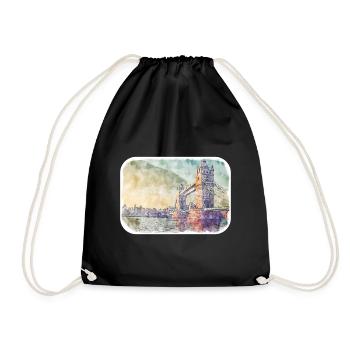 Londres UK Aquarelle Esquisse Dessinée à la Main Peinture - Sac de sport léger - noir - Devant