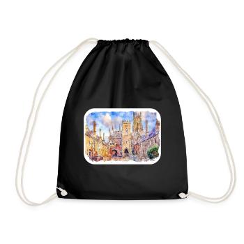 Uk Landmark Watercolor Sketch Painting Illustratio - Drawstring Bag - black - Front