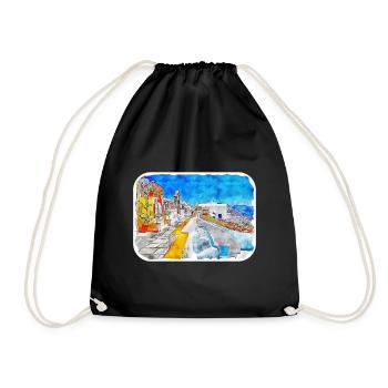 Santorin Grèce Aquarelle Esquisse Dessin Dessiné - Sac de sport léger - noir - Devant