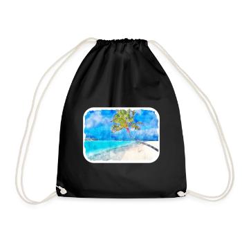 Maldives Watercolor Sketch Hand Drawn Illustration - Drawstring Bag - black - Front
