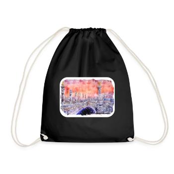 Paris France Watercolor Sketch Draw Drawing - Drawstring Bag - black - Front