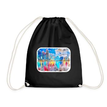 Dubai Uae Watercolor Sketch Hand Drawn Painting - Drawstring Bag - black - Front
