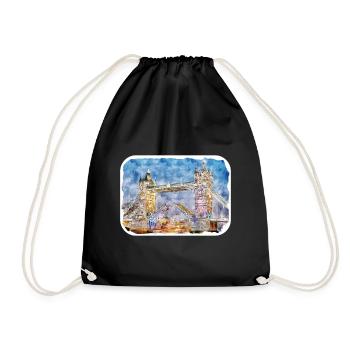 Uk Landmark Watercolor Sketch Painting Illustratio - Drawstring Bag - black - Front