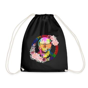 Hippie Peace Peace 60's 70's Love T-Shirt - Drawstring Bag - black - Front