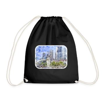 Singapore Watercolor Sketch Hand Drawn Painting - Drawstring Bag - black - Front