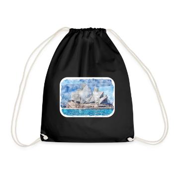 Australie Aquarelle Esquisse Dessinée à la Main Peinture - Sac de sport léger - noir - Devant