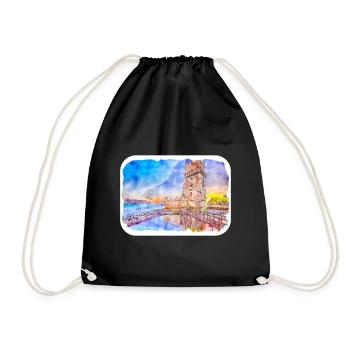 Lisbon Portugal Watercolor Sketch Drawn Illustrati - Drawstring Bag - black - Front