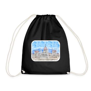 Budapest Hungary Watercolor Sketch Draw Drawing - Drawstring Bag - black - Front