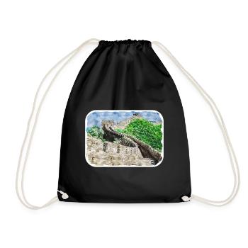 China Watercolor Sketch Hand Drawn Illustration - Drawstring Bag - black - Front