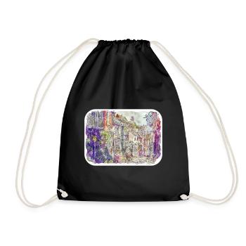 England UK Watercolor Sketch Painting Illustration - Drawstring Bag - black - Front