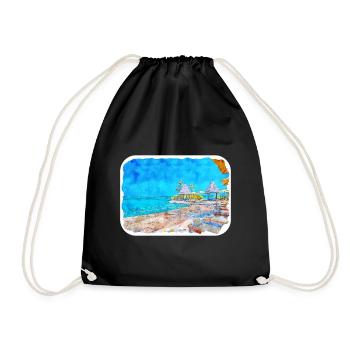 Maldives Watercolor Sketch Hand Drawn Illustration - Drawstring Bag - black - Front