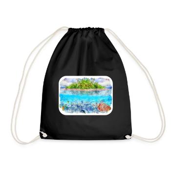 Maldives Watercolor Sketch Hand Drawn Illustration - Drawstring Bag - black - Front
