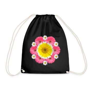 Gerbera Margeriten Blume Blumenranke floral blumig - Turnbeutel - Schwarz - Vorne