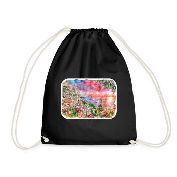 Positano Italie Aquarelle Esquisse Dessinée Illustratio - Sac de sport léger - noir - Devant