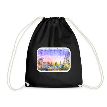 Singapour Aquarelle Esquisse Dessinée à la Main Peinture - Sac de sport léger - noir - Devant