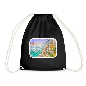 Positano Italy Watercolor Sketch Drawn Illustratio - Drawstring Bag - black - Front
