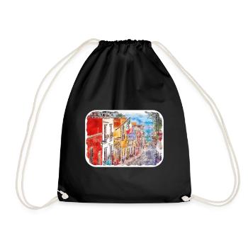 San Miguel De Allende Mexico Watercolor Sketch Dra - Drawstring Bag - black - Front