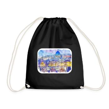 Rome Italy Watercolor Sketch Painting Illustration - Drawstring Bag - black - Front