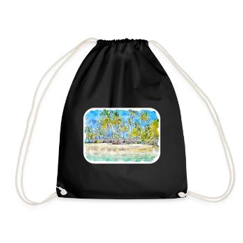 Maldives Watercolor Sketch Hand Drawn Illustration - Drawstring Bag - black - Front